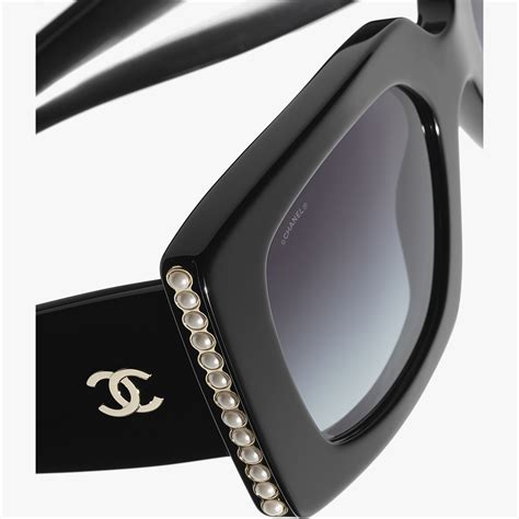 pearl and rhinestone glasses square black frame chanel|CHANEL Pearl Square Sunglasses 5427.